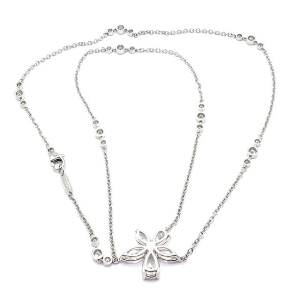 Authentic! Tiffany & Co Victoria Platinum Diamond Mixed Cluster Pendant Necklace - Picture 8 of 13